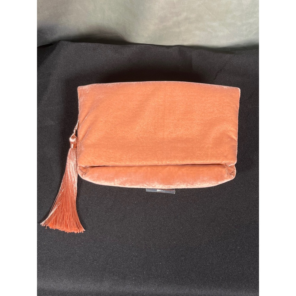 J.Crew Velvet Foldover Clutch Bag Dusty Pink Tassel New